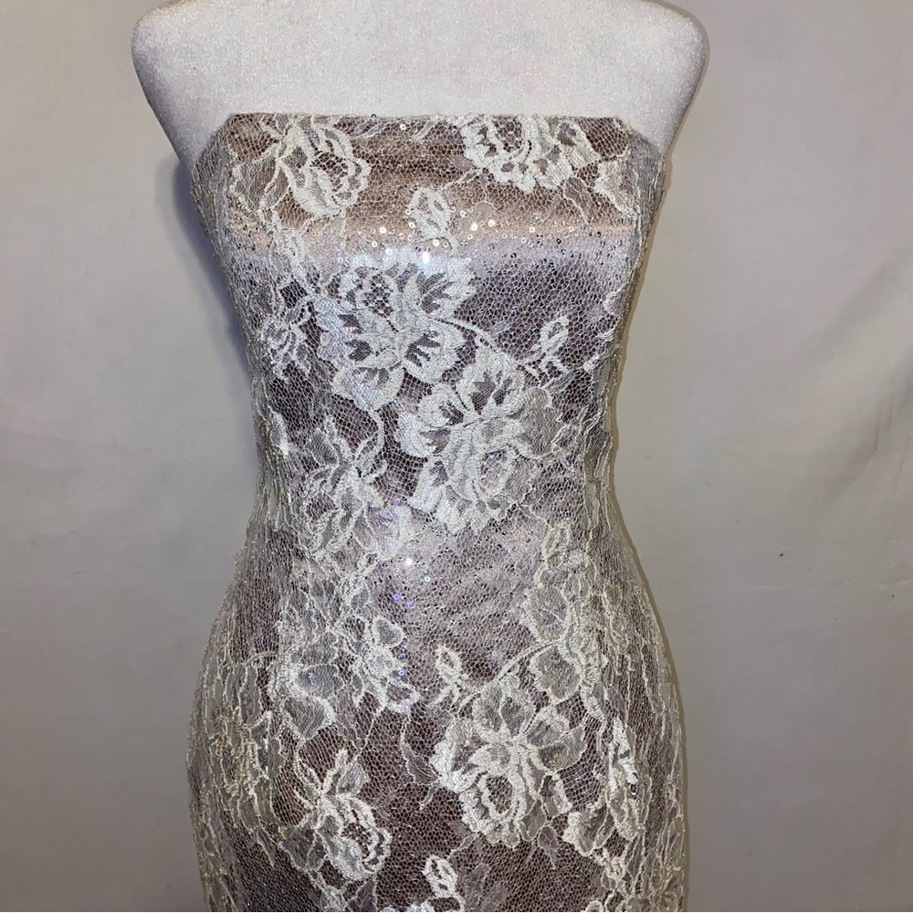 Jessica McClintock White Beaded Cocktail Mini Dress - Picture 4 of 9